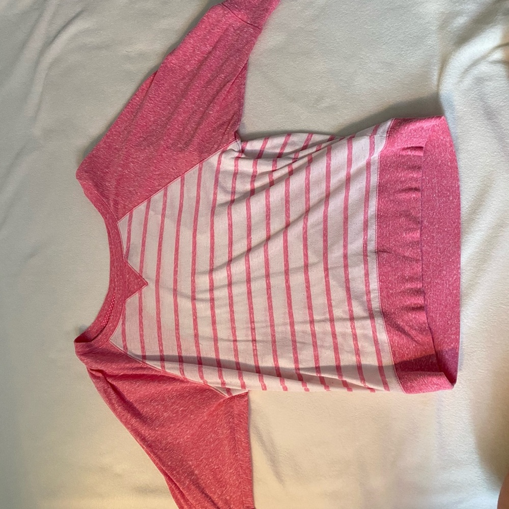 Pink and White Striped 3/4 Shirt